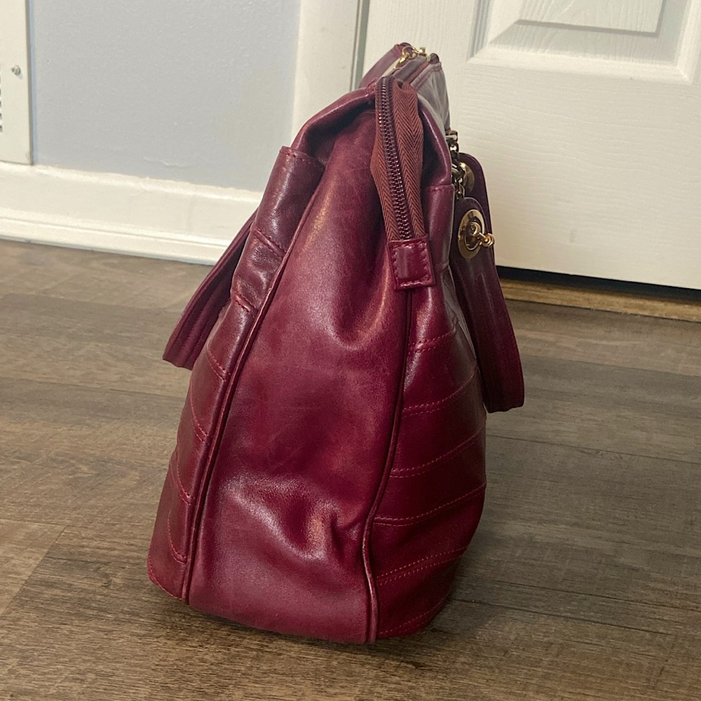 Vintage 1970 Loris Azzaro Paris Purse Burgundy Genuine Leather Shoulder Bag EUC - Picture 3 of 16